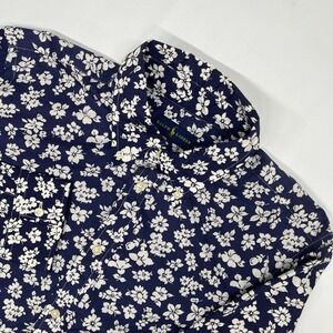 Ralph Lauren Women's Floral Button Down Shirt Navy Blue White Size 14 Preppy